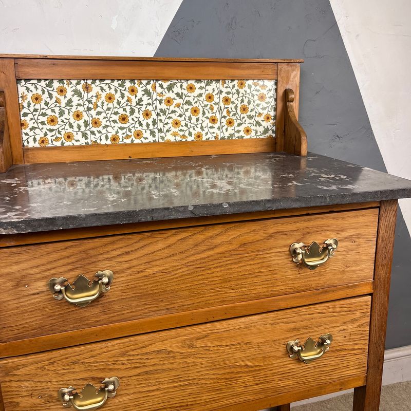 ​Floral Oak Vanity Washstand Drawers Sideboard Cupboard