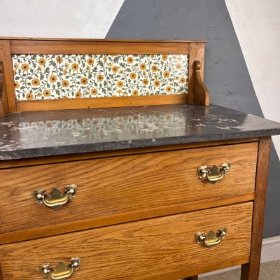 ​Floral Oak Vanity Washstand Drawers Sideboard Cupboard