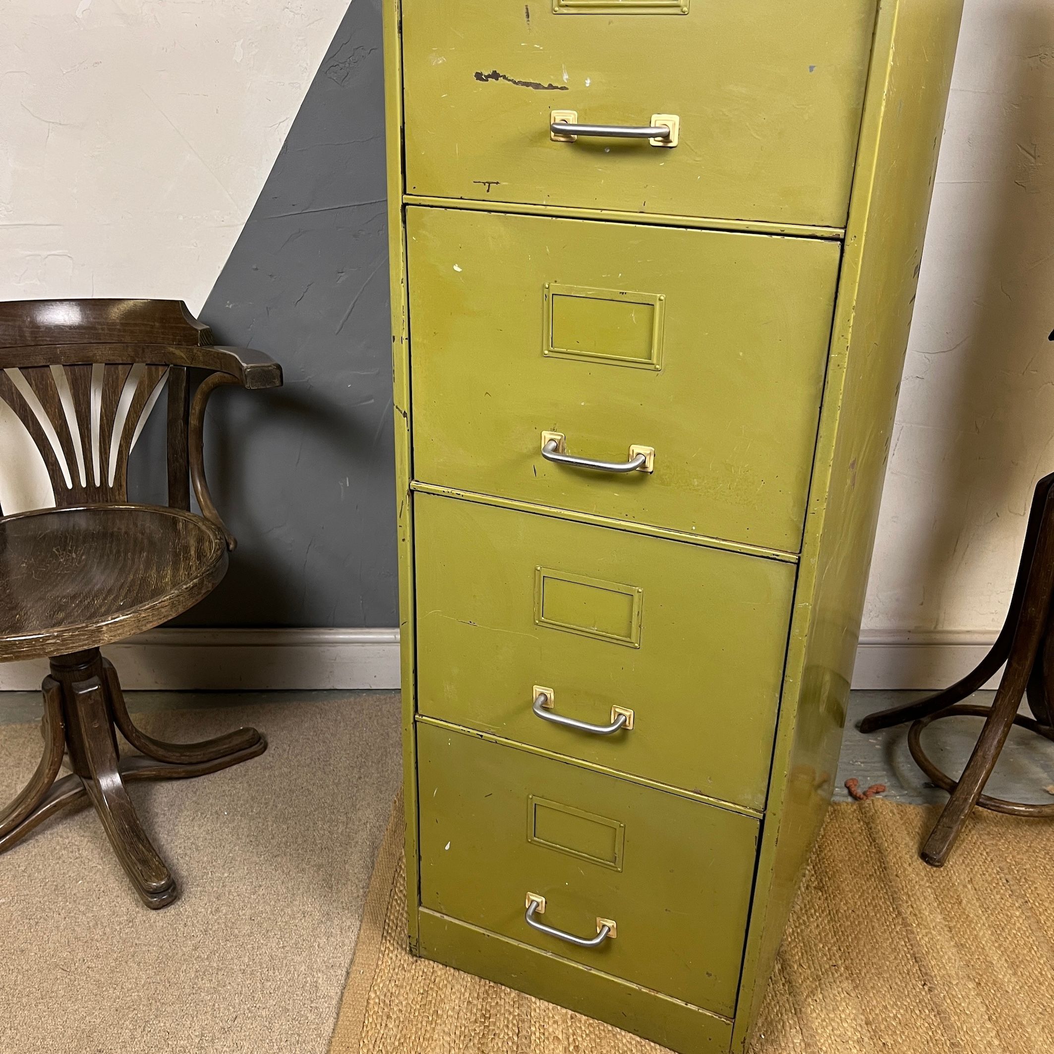 Vintage Green Metal Filing Cabinet