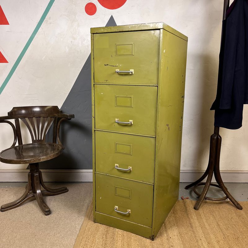 Vintage Green Metal Filing Cabinet