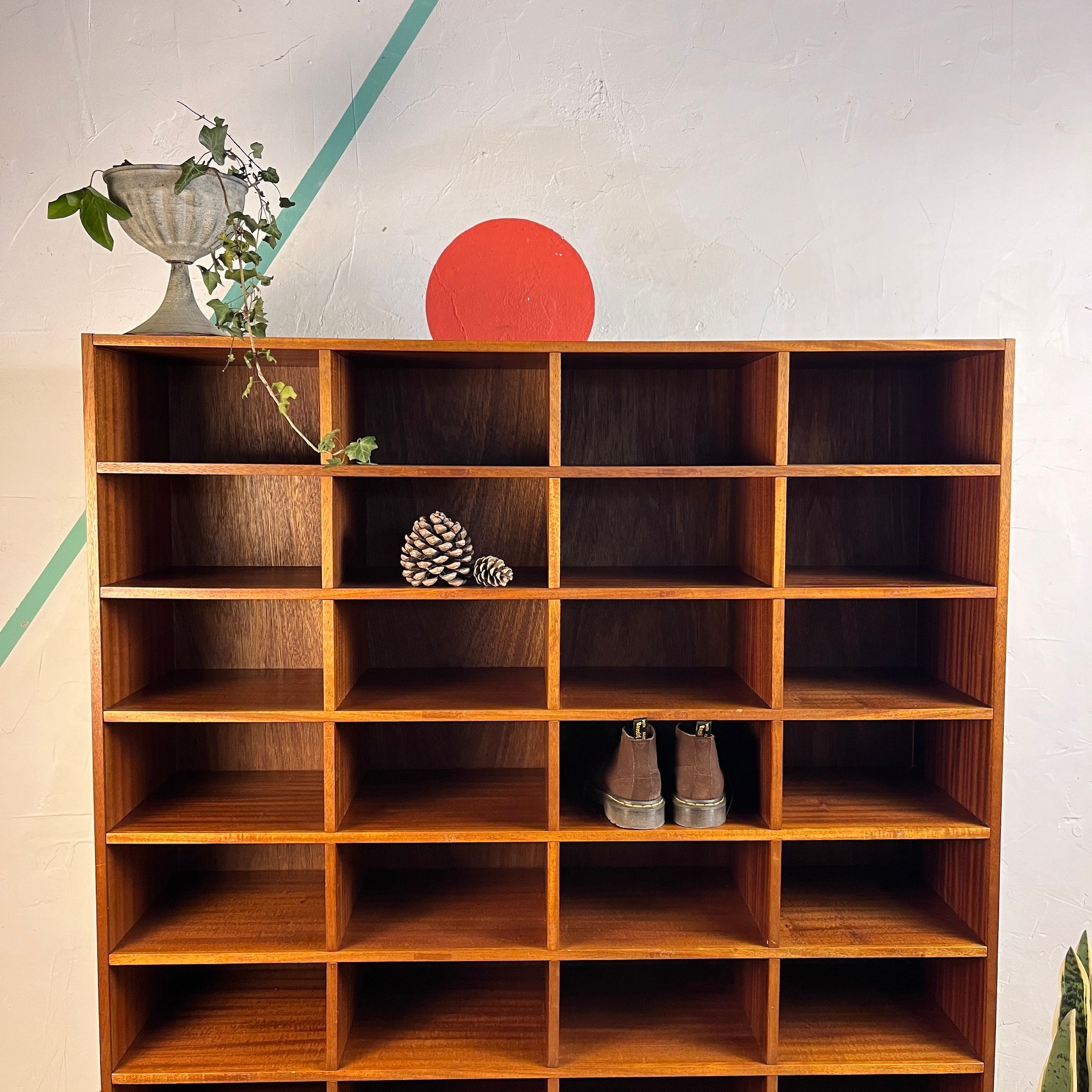 Large Mid Century 1950s Teak Pigeon Holes Storage Unit