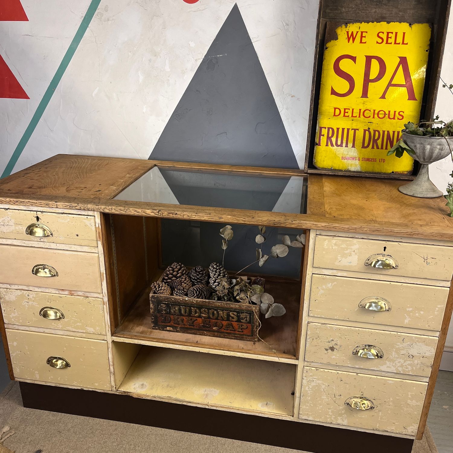 Vintage Antique Oak Shop Counter