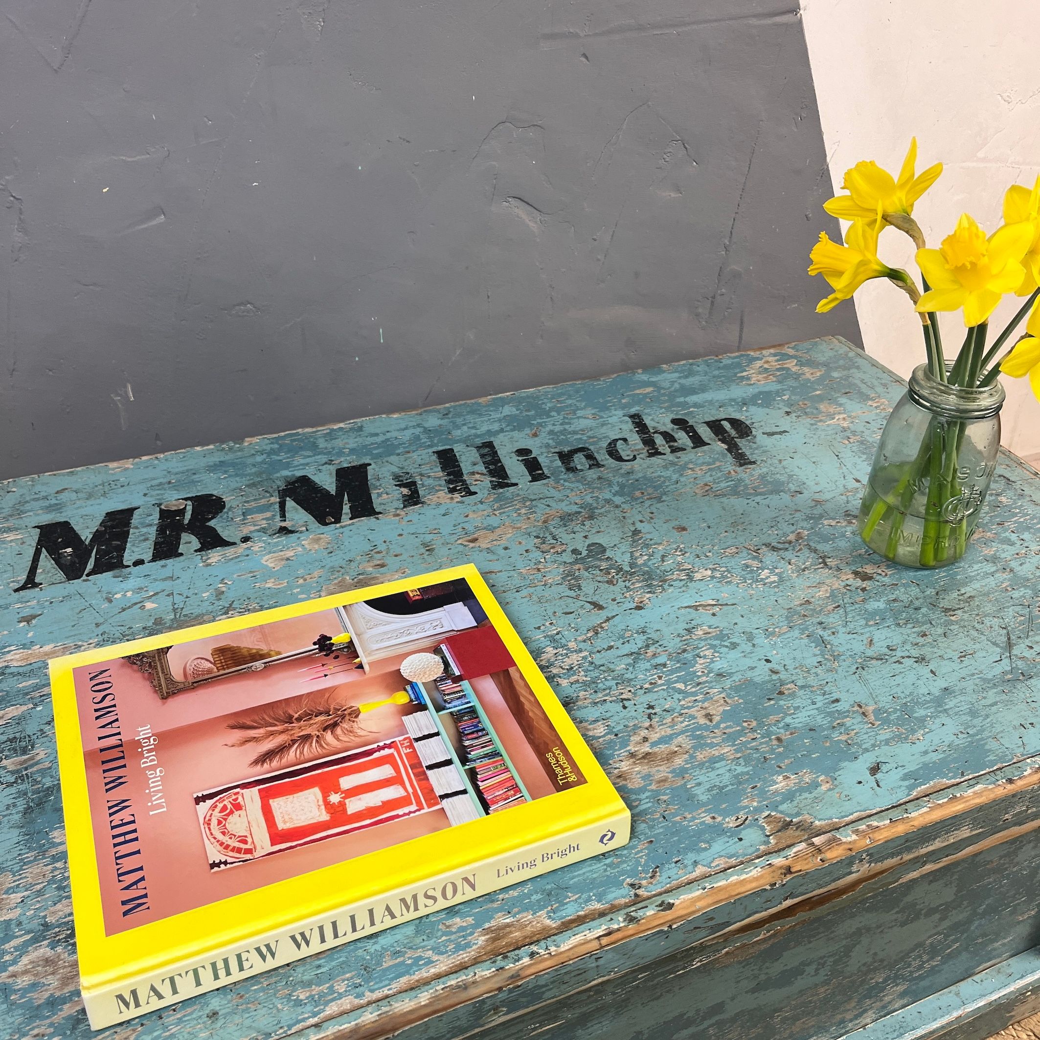 Rustic Blue Trunk Tools Box Coffee Table