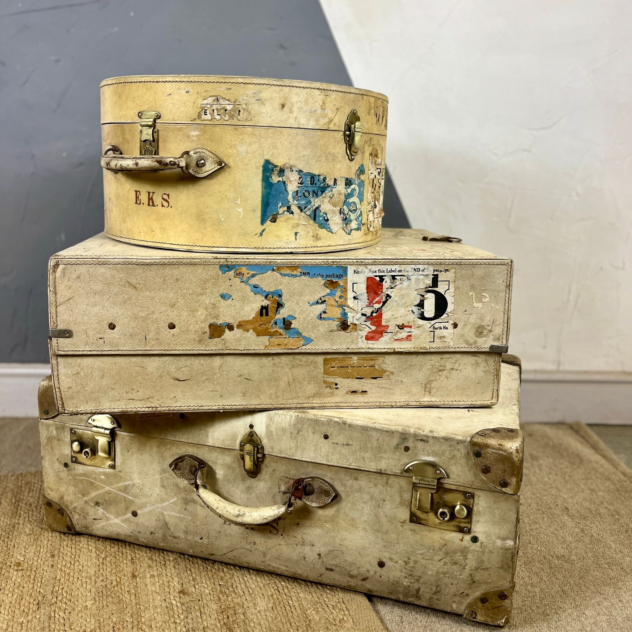 1930s Cases Hat Box Trunk Suitcase Trio