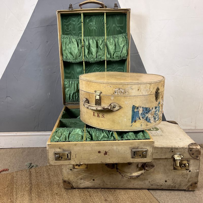 1930s Cases Hat Box Trunk Suitcase Trio