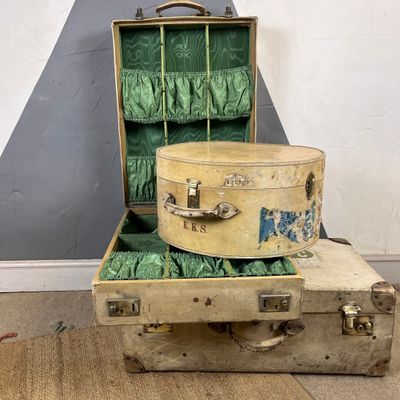 1930s Cases Hat Box Trunk Suitcase Trio