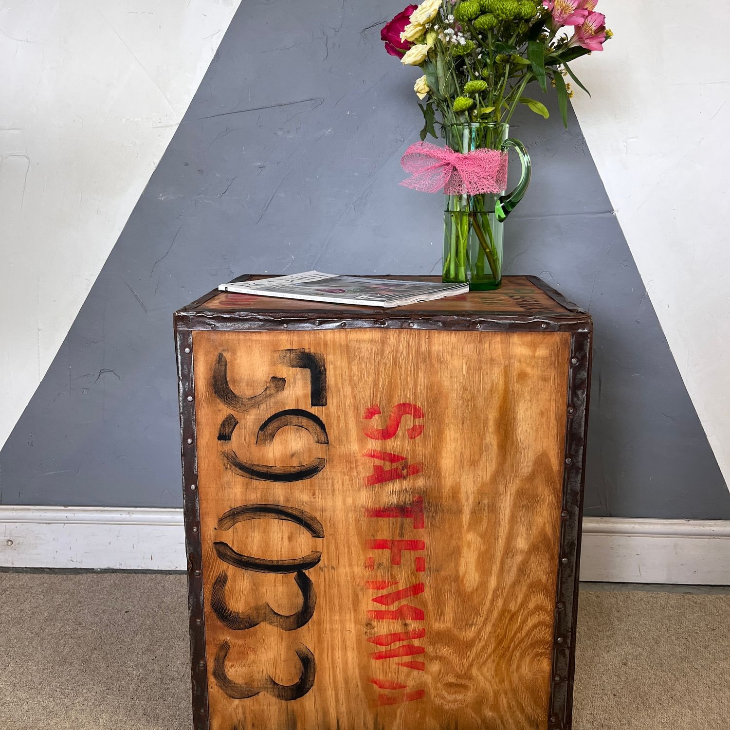 ​Vintage Tea Chest Trunk Wooden Box Crate Storage Side Table Bed Side