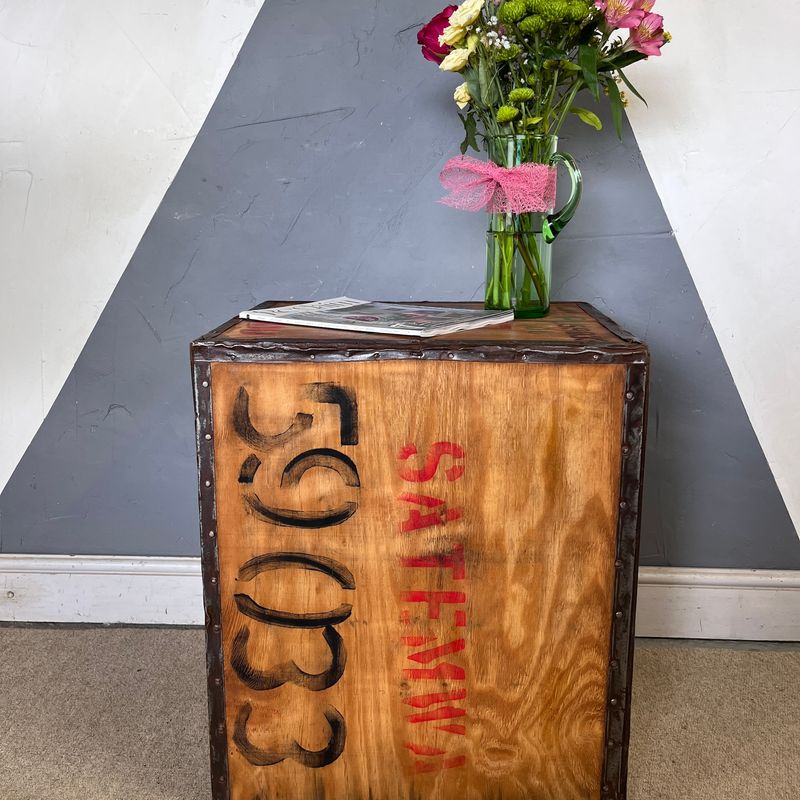 ​Vintage Tea Chest Trunk Wooden Box Crate Storage Side Table Bed Side