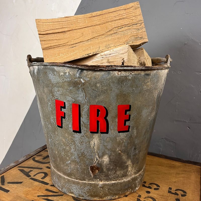 Antique Fire Bucket Hand Painted Galvanised Metal Red