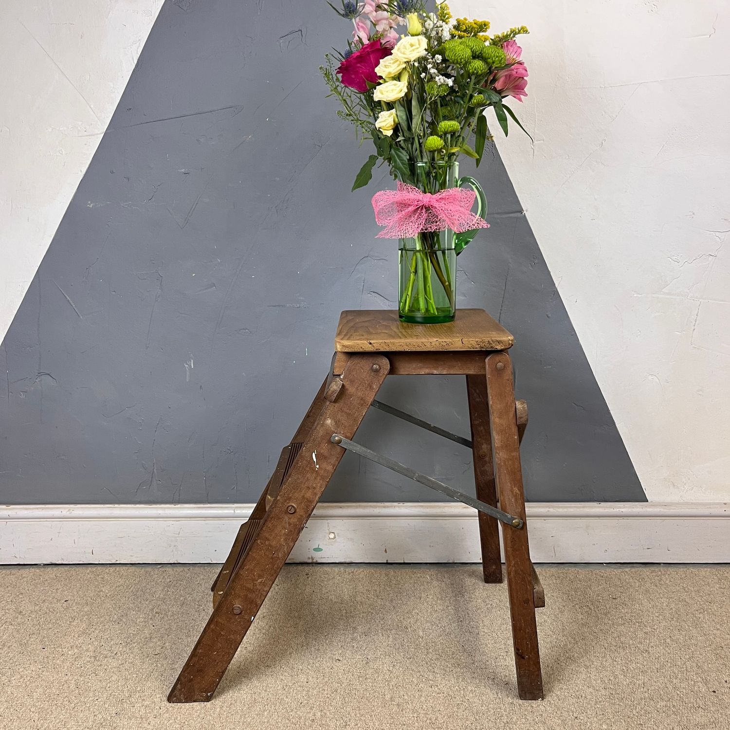 ​Small Vintage Stepladder Rustic 1940s Farmhouse Bedside Table