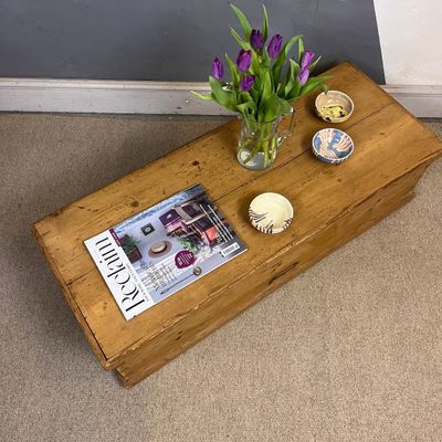 ​Victorian Pine Trunk Chest Box Antique Rustic Coffee Table Storage
