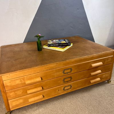 Architects Plan Chest Drawers Coffee Table Industrial Map Art Storage