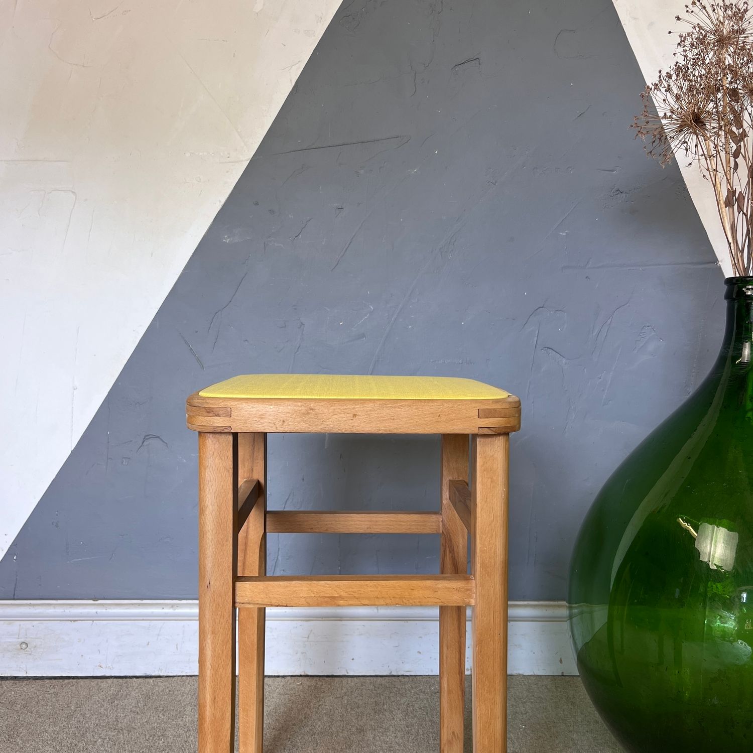 Vintage 1950s Kitchen Stool Mid Century Yellow