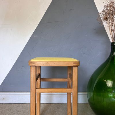 Vintage 1950s Kitchen Stool Mid Century Yellow