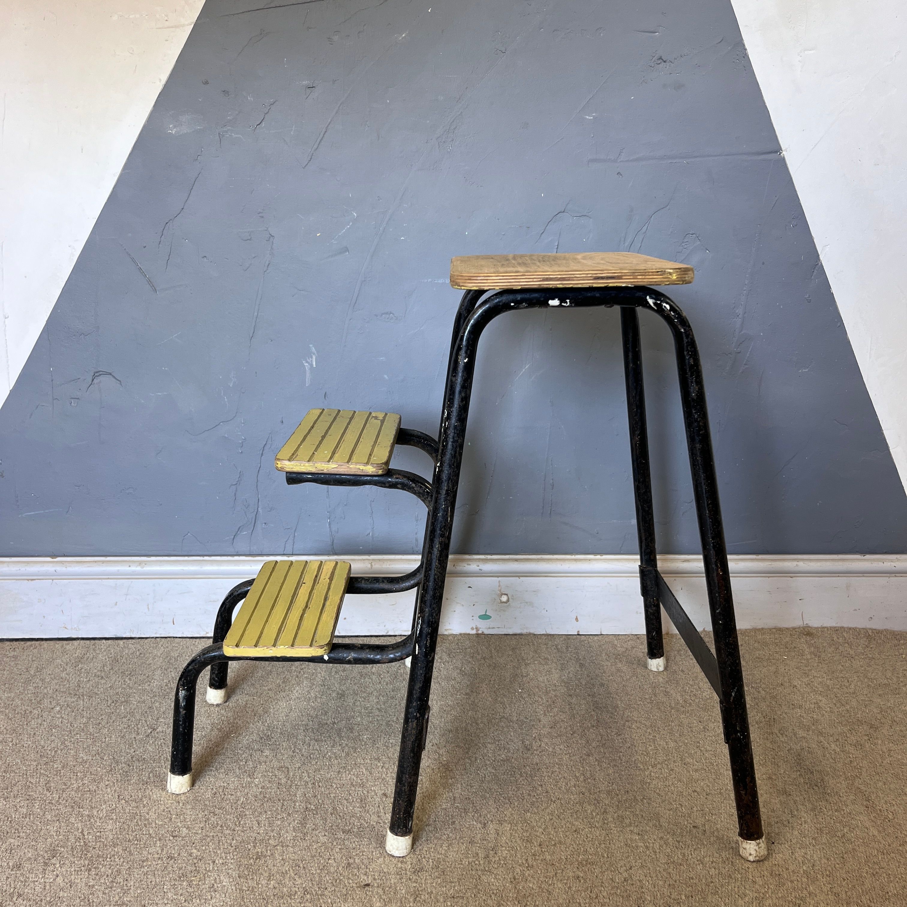 Folding Industrial Metal Vintage Mid Century Step Up Stool Ladders