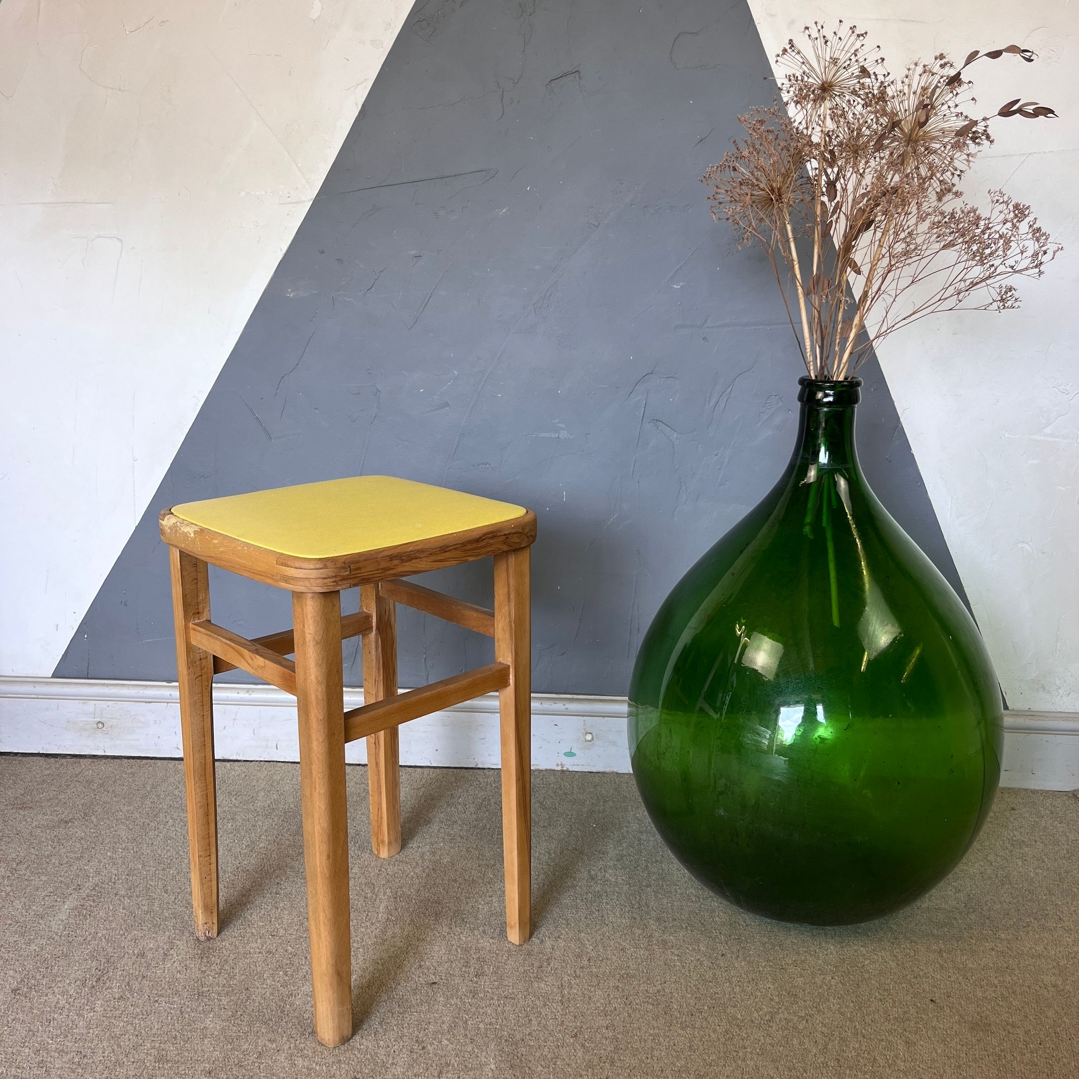 Vintage 1950s Kitchen Stool Mid Century Yellow