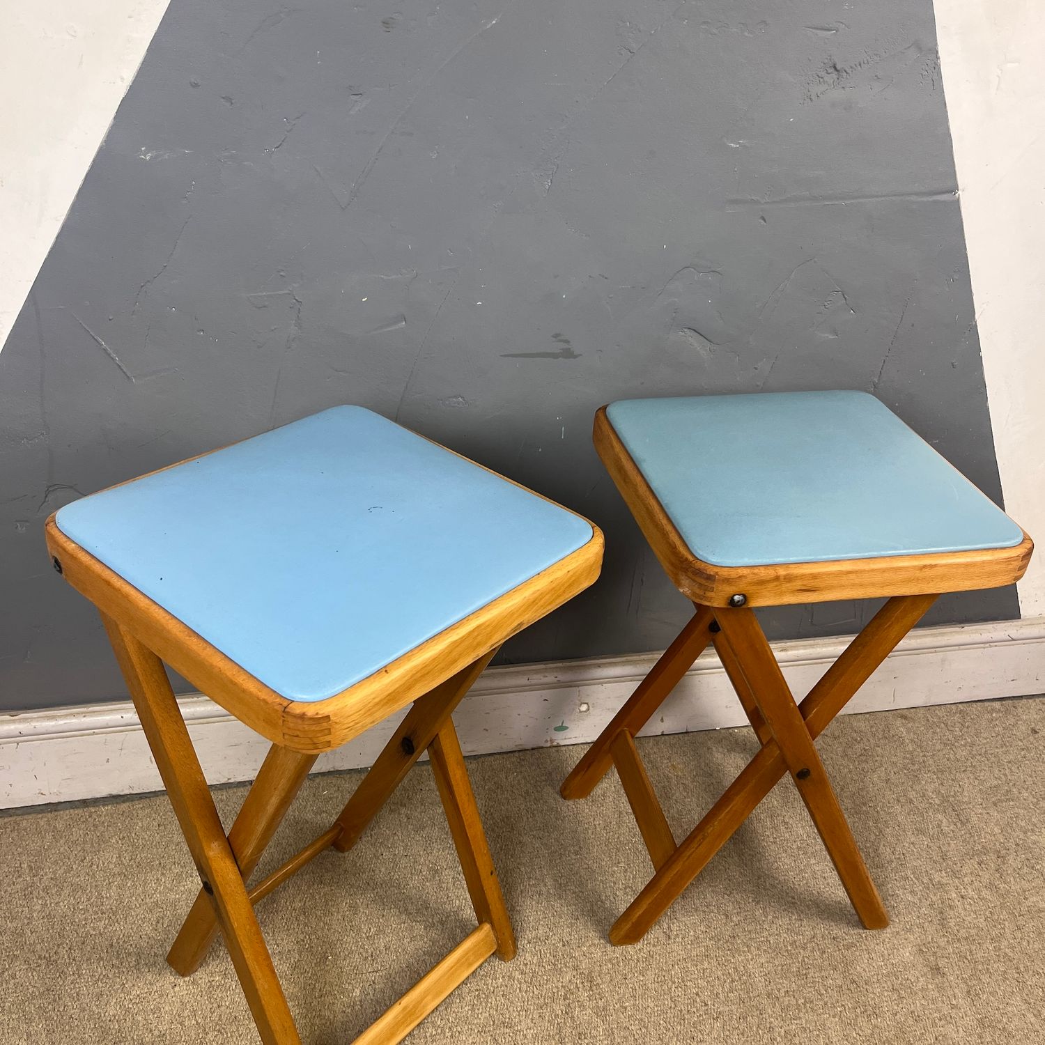 ​Mid Century 1960s Vintage Blue Folding Stools