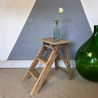 ​Small Vintage Stepladder Rustic 1940s Farmhouse Bedside Table