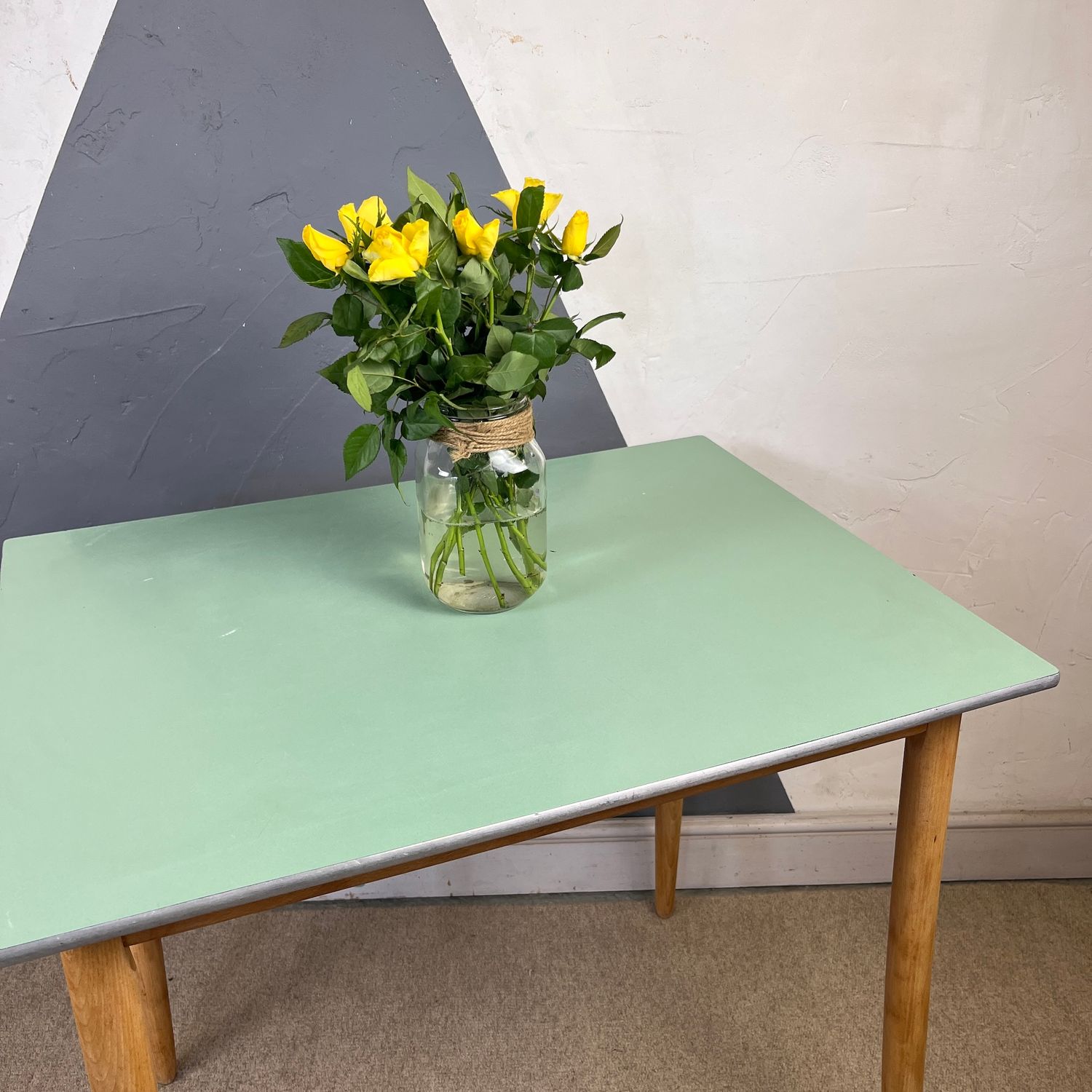 Mid Century Green Formica Kitchen Dining Table