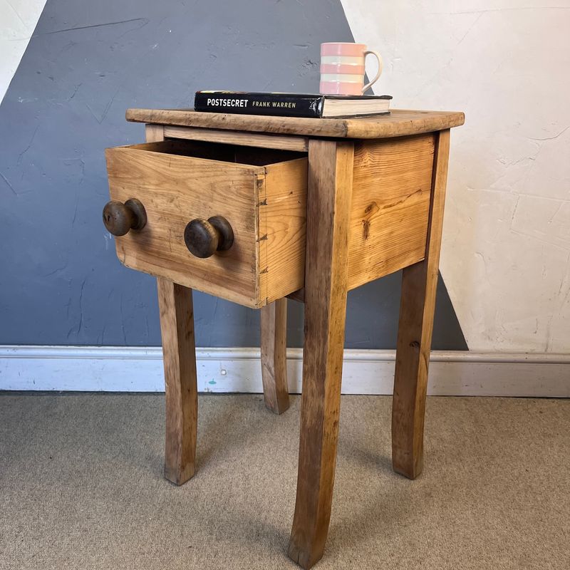 Rustic Pine Victorian Bedside Side Table