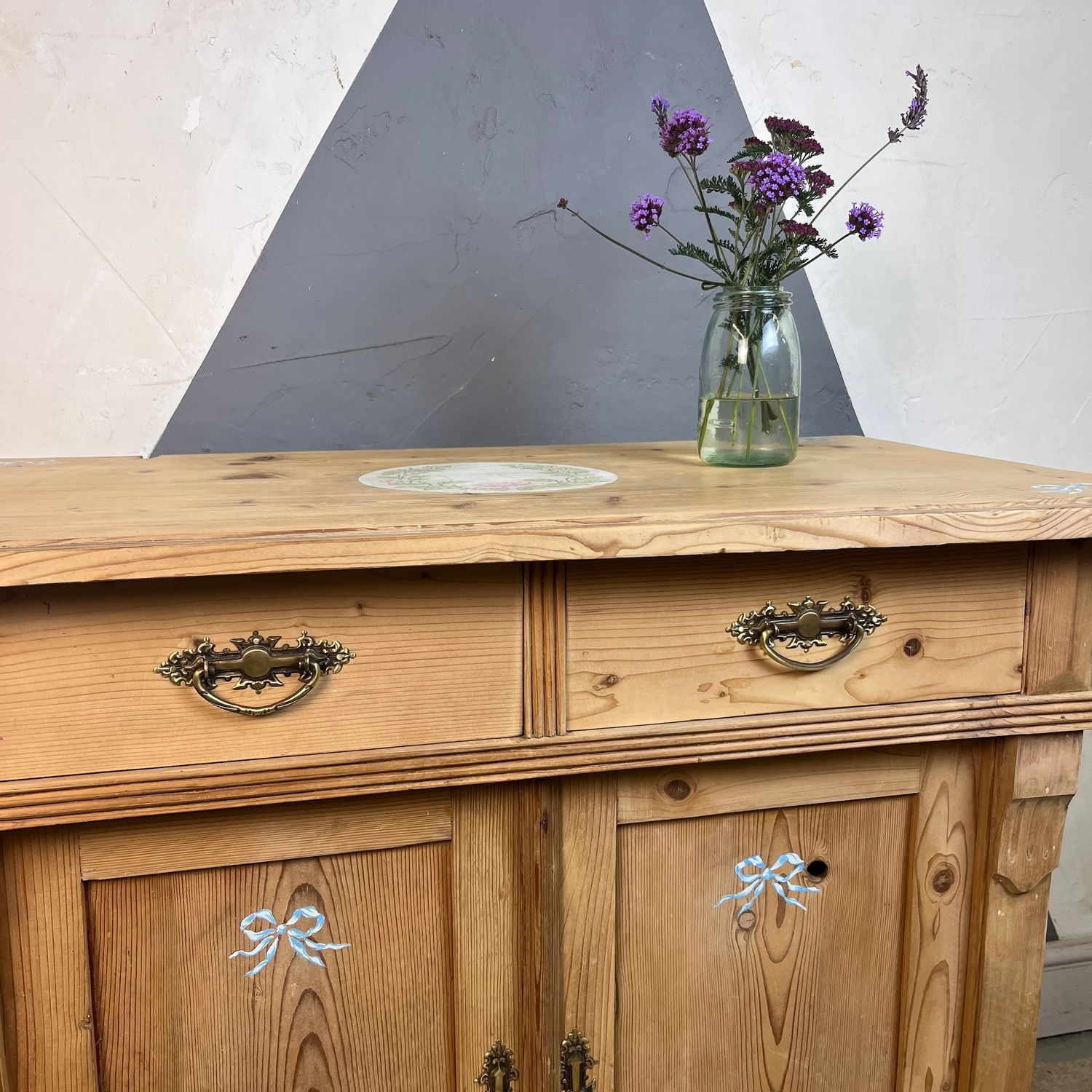 Victorian Pine Storage Cupboard on Bun Feet