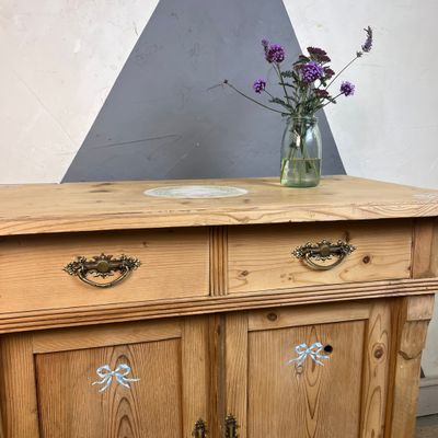 Victorian Pine Storage Cupboard on Bun Feet