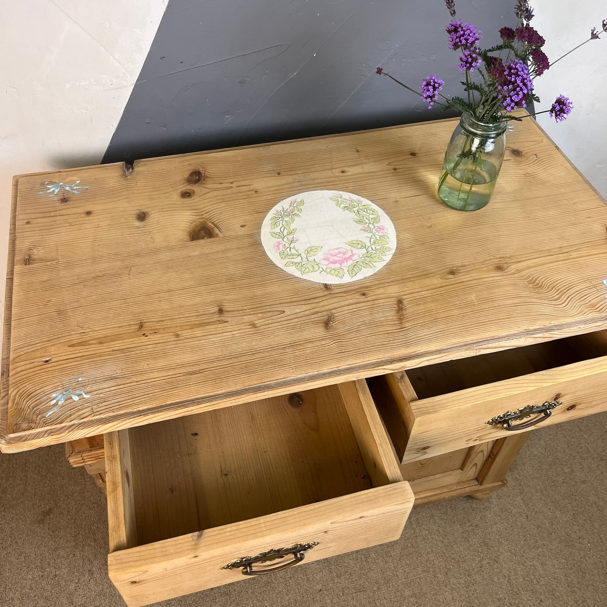 Victorian Pine Storage Cupboard on Bun Feet