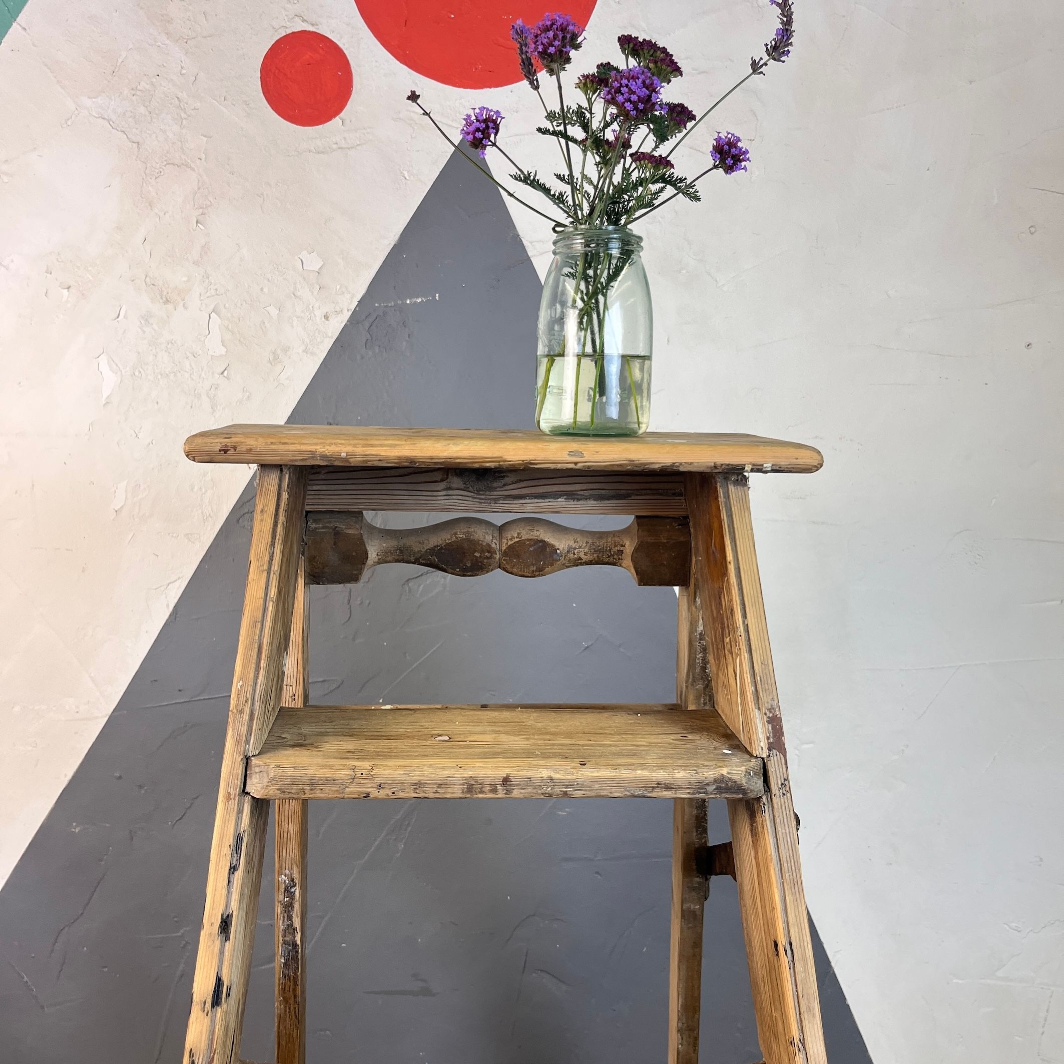 Antique Vintage Step Ladders Wooden Pine Old Restored