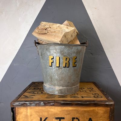 Antique Fire Bucket Hand Painted Galvanised Metal Red