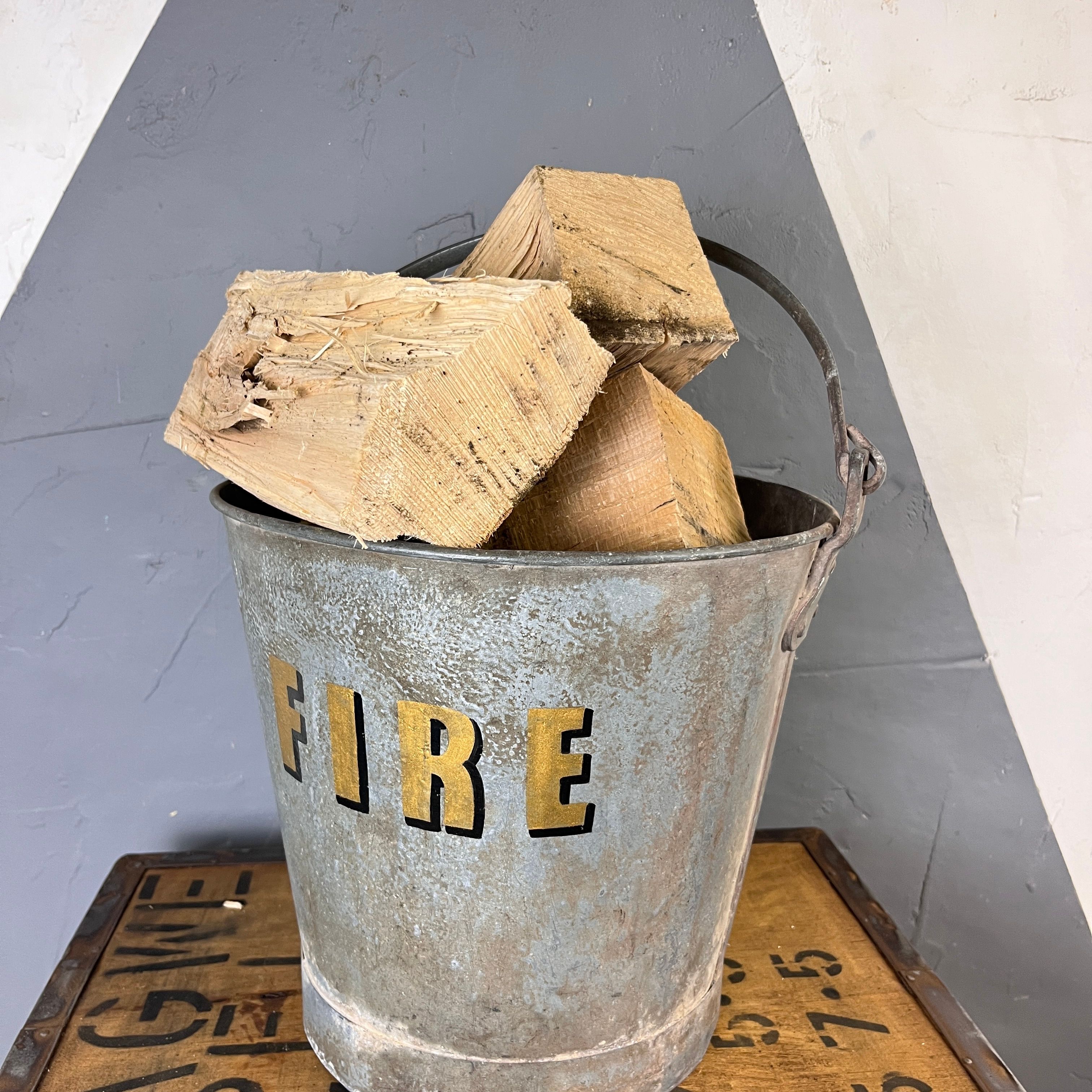 Antique Fire Bucket Hand Painted Galvanised Metal Red