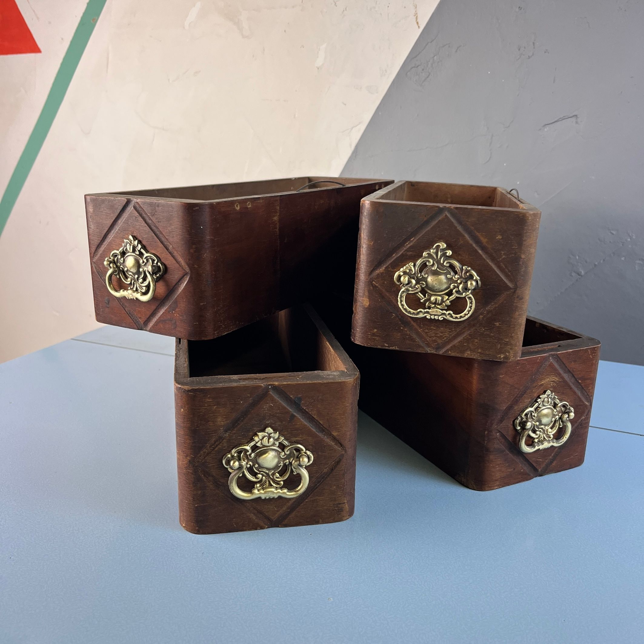 Vintage Storage Box Drawer Singer Wooden Shelf Rack