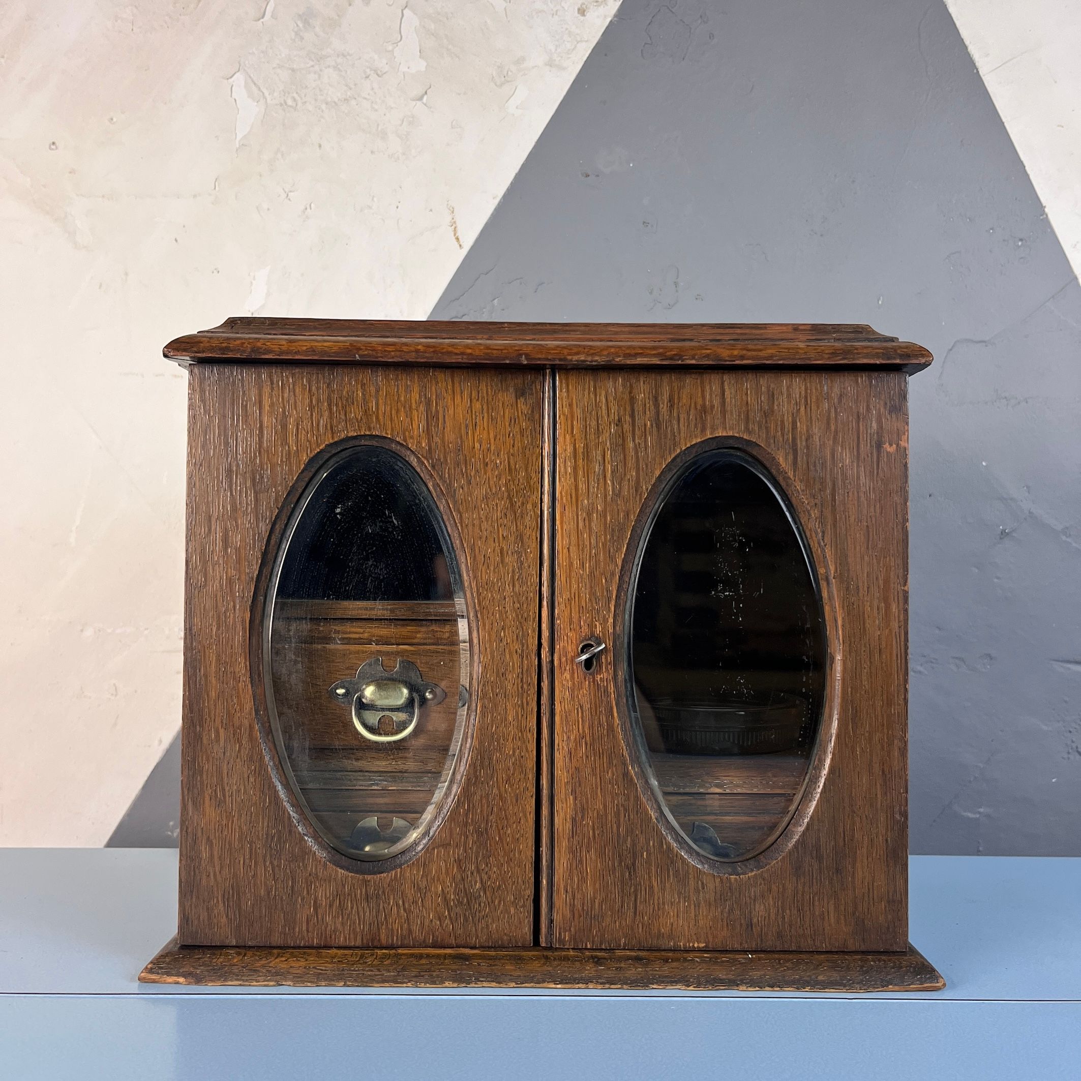Antique Arts Crafts Oak Smokers Storage Cabinet