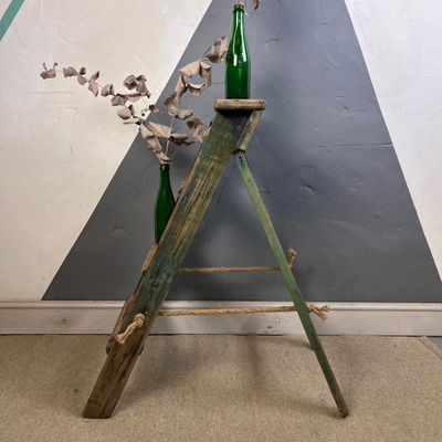 Green ​Vintage Rustic Pine Step Ladders Vintage Old Traditional