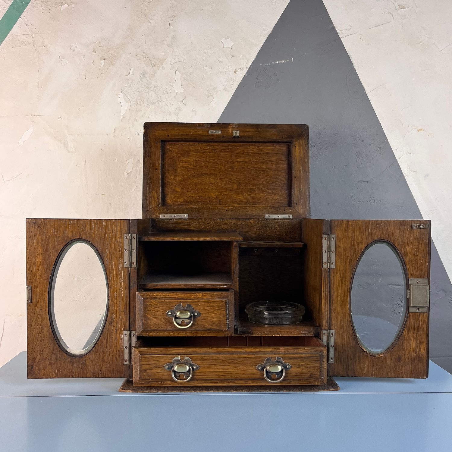 Antique Arts Crafts Oak Smokers Storage Cabinet