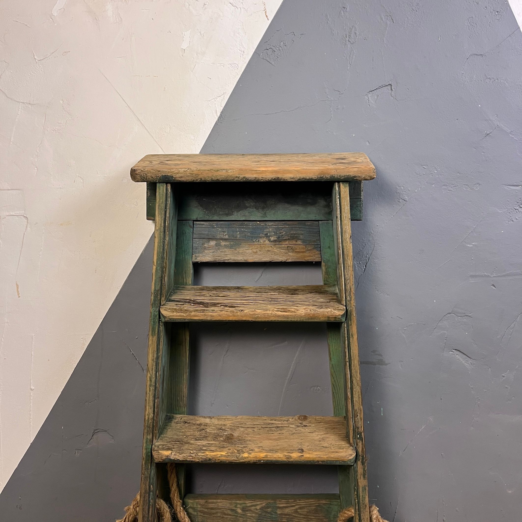 Green ​Vintage Rustic Pine Step Ladders Vintage Old Traditional
