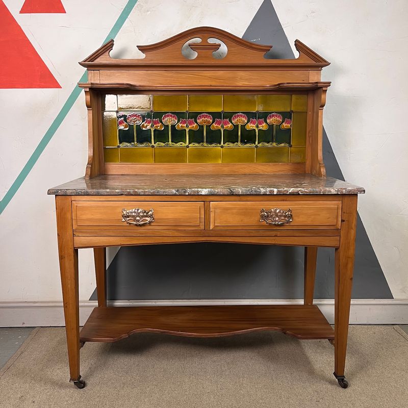 ​Antique Washstand Original Art Nouveau Tiled Marble