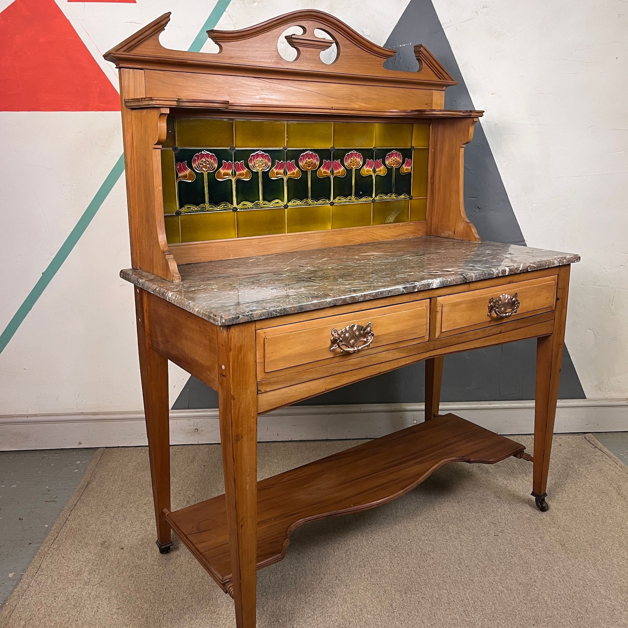 ​Antique Washstand Original Art Nouveau Tiled Marble