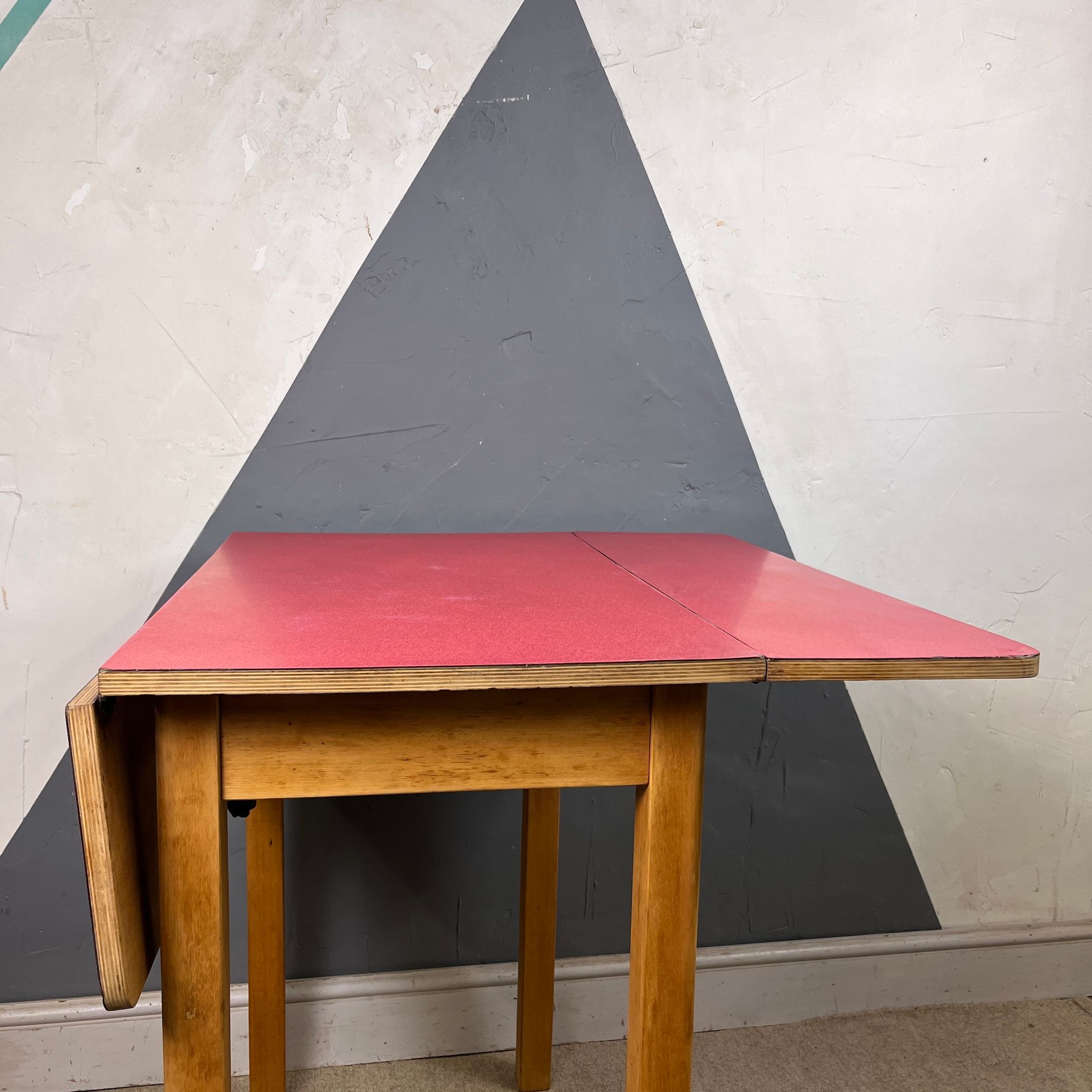 Mid Century Red Formica Dining Table Extending Folding