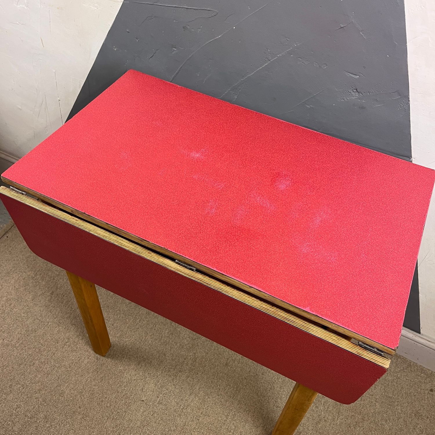 Mid Century Red Formica Dining Table Extending Folding