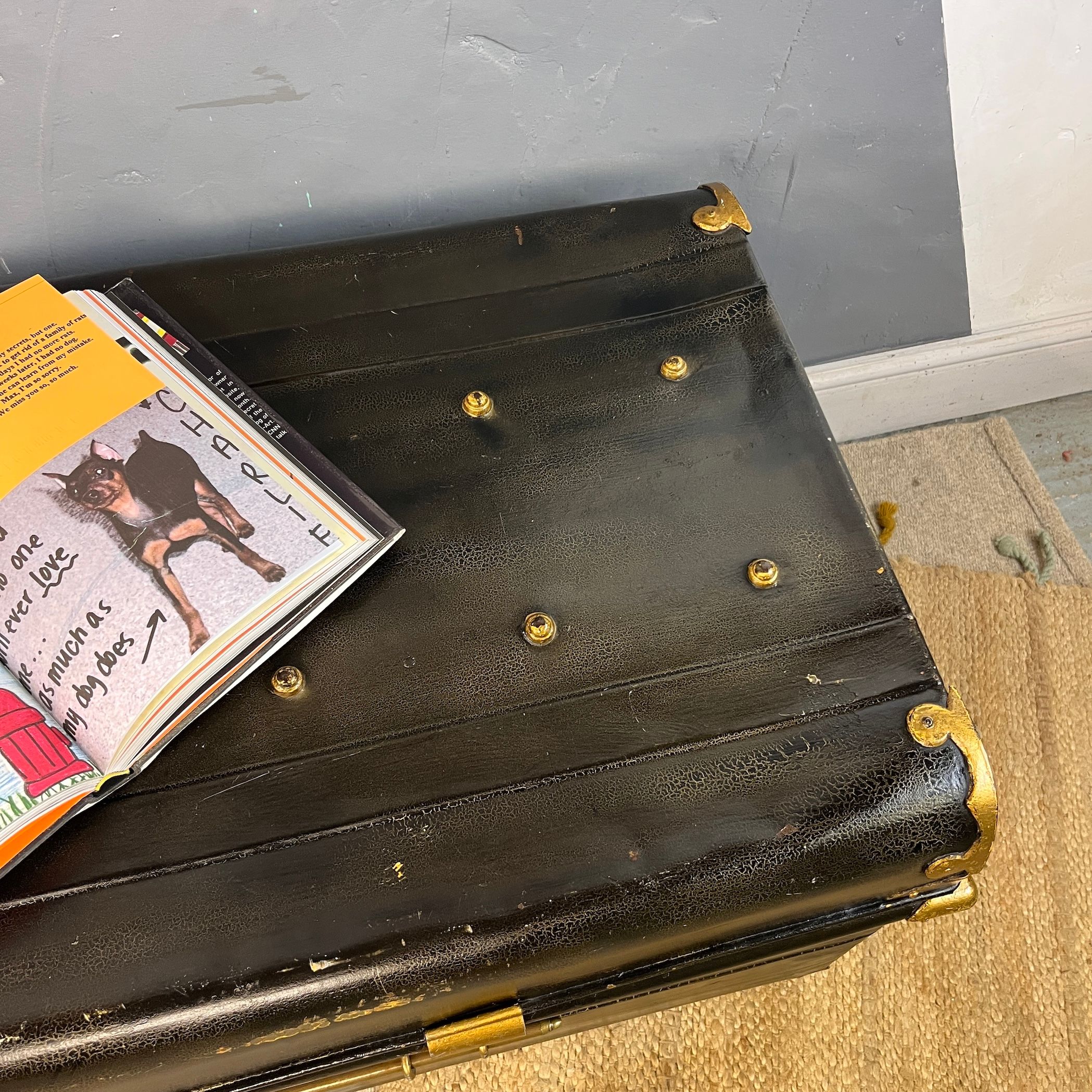 1930s Antique Black Chest Trunk Pirate Storage Box