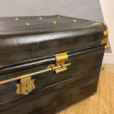 1930s Antique Black Chest Trunk Pirate Storage Box