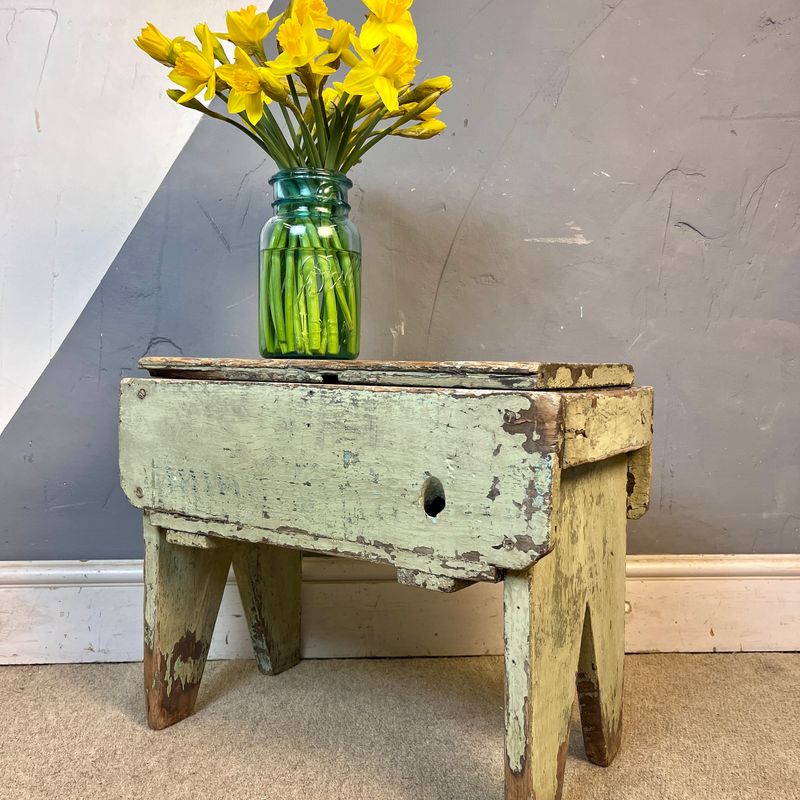 Rustic Antique Pine Storage Stool