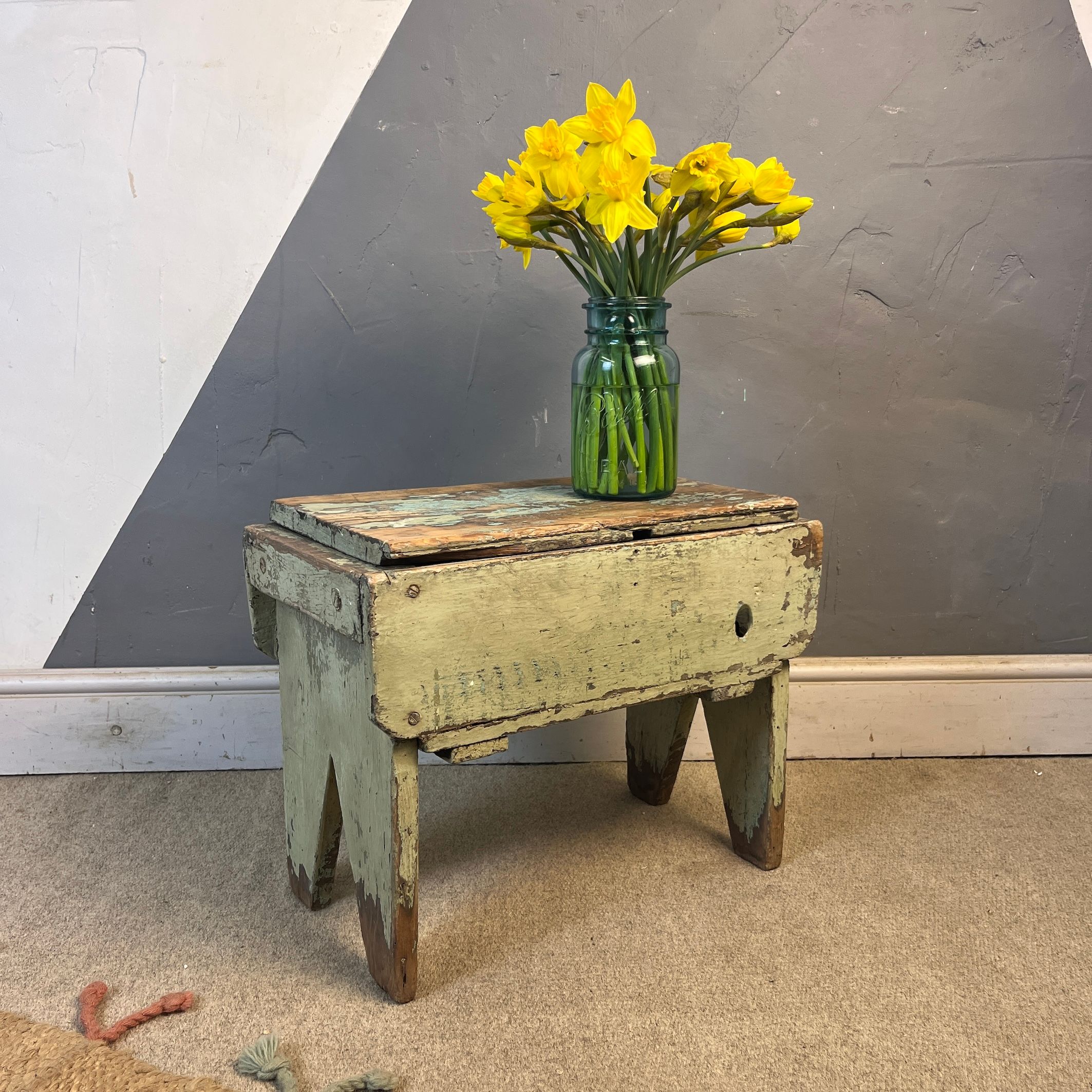Rustic Antique Pine Storage Stool