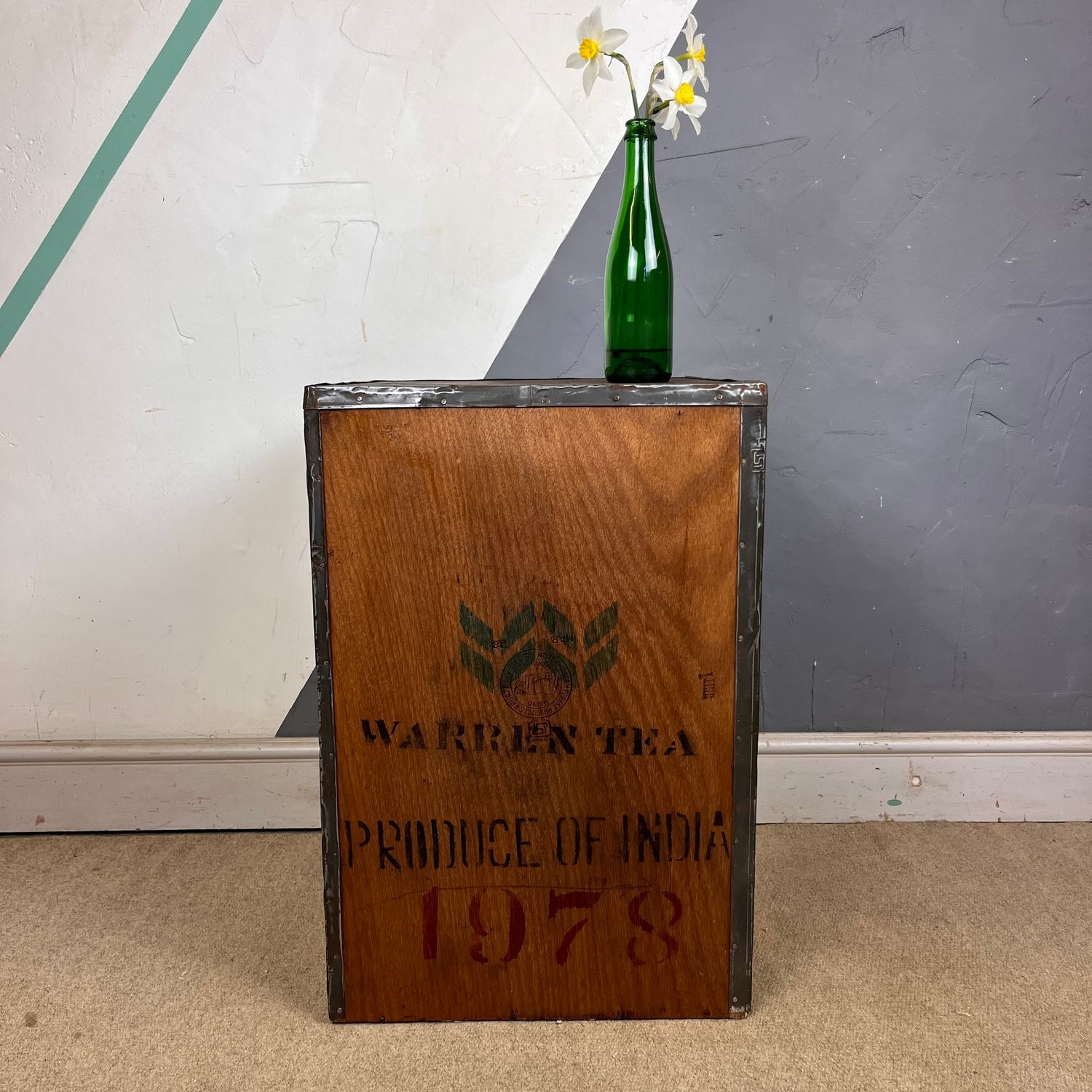 Vintage Wooden Tea Chest India Crate Storage Side Table