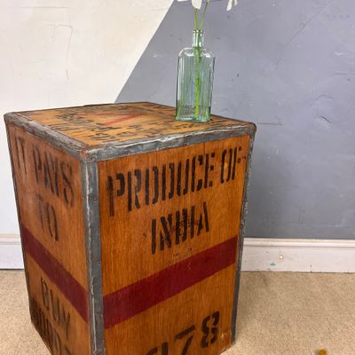 Vintage Wooden Tea Chest India Crate Storage Side Table