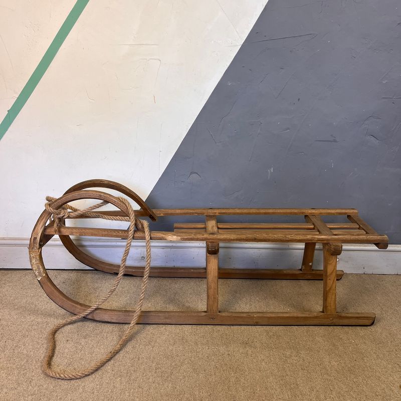 Vintage Horned Wooden Sledge Antique Snow Curly Christmas