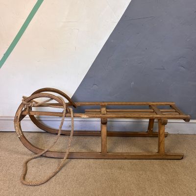 Vintage Horned Wooden Sledge Antique Snow Curly Christmas