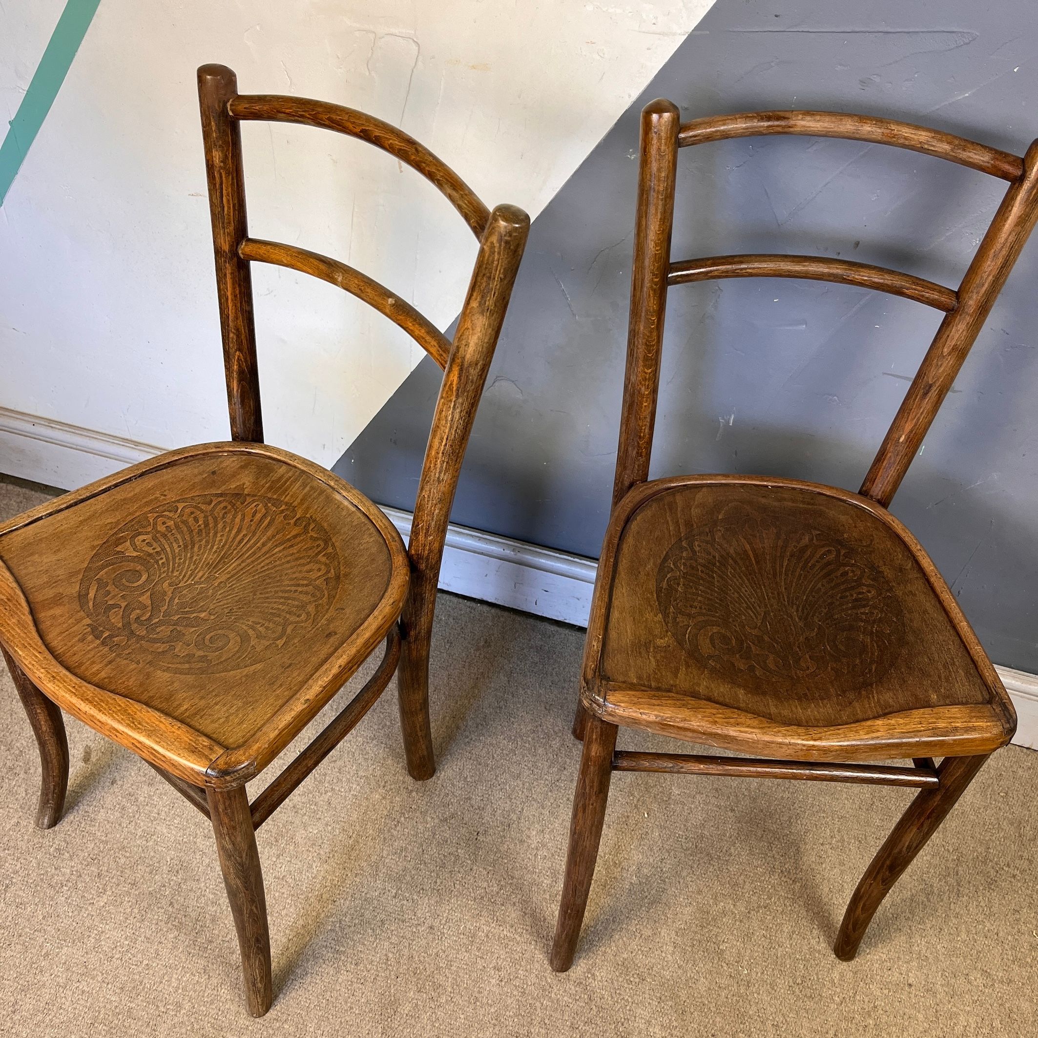Vintage Bentwood Chair Thonet Fischel 1920s Patten Seat PAIR