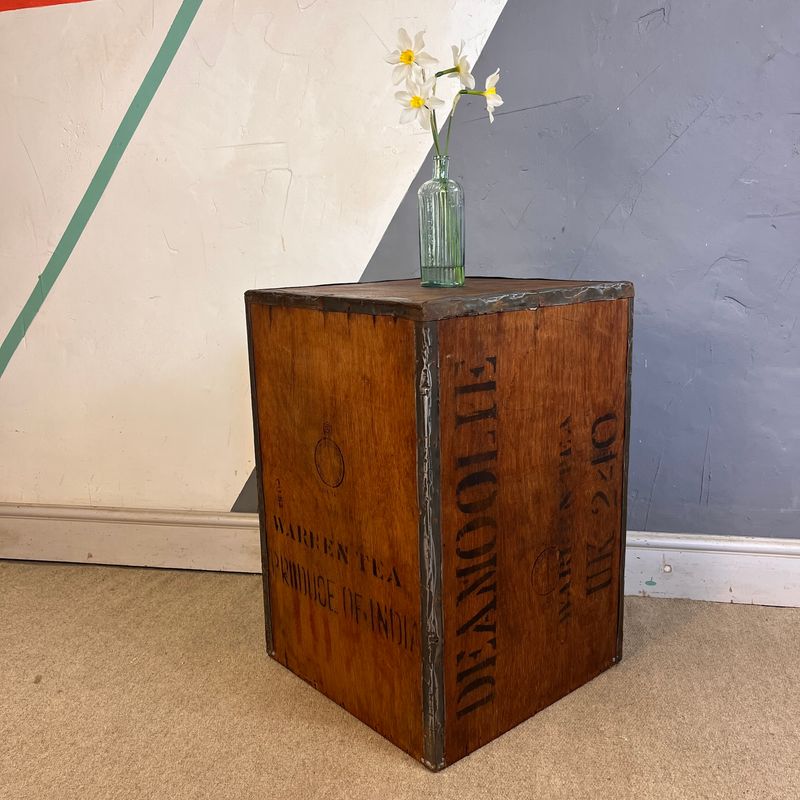 Vintage Wooden Tea Chest India Crate Storage Side Table
