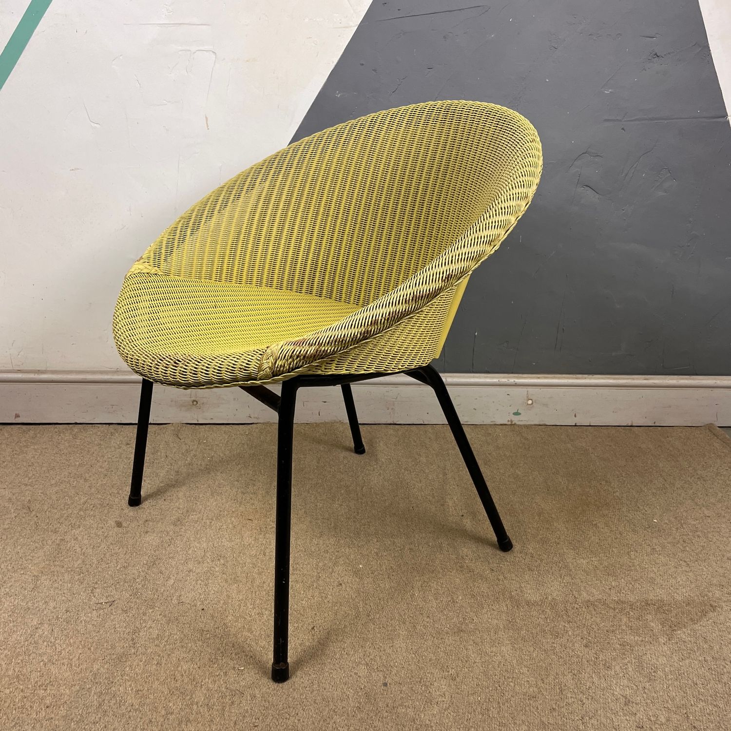 Lloyd loom Wicker Satellite Chair Seat Arm Chair Vintage 1950s Green Lloyd loom Wicker Satellite Chair Seat Arm Chair Vintage 1950s Green